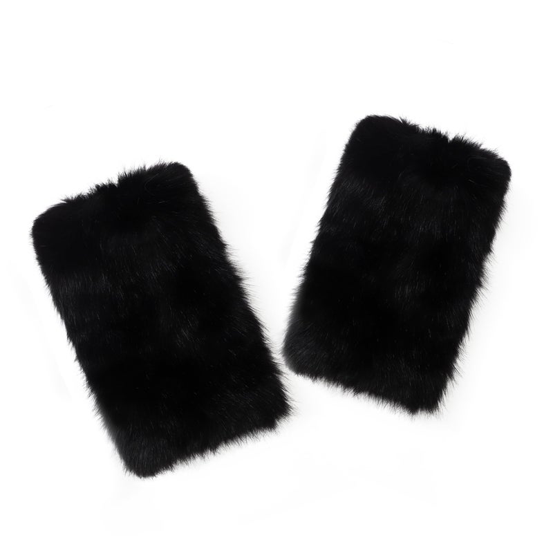 LA CARRIE Women Faux Fur Leg Warmers Long Furry Leg Foot Cuffs Girls Winter Boot Socks(Black) - Image 4