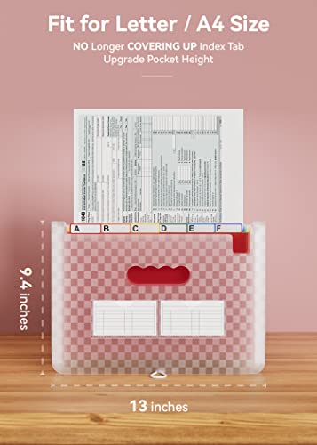 ABC life 26 Pockets Accordion File Organizer, Expanding File Folder, Portable Monthly Paper Bill Tax Receipt Organizer, Letter A4 Size Document Organizer with Labels - Pink - Image 3