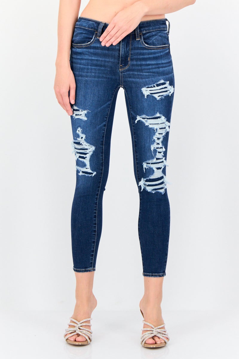 American Eagle جينز دنيم مرن للنساء بقصة عادية، أزرق - Image 1