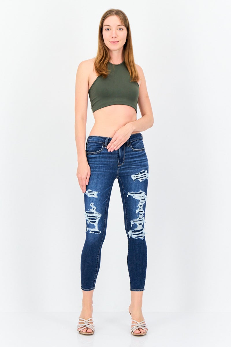 American Eagle جينز دنيم مرن للنساء بقصة عادية، أزرق - Image 4