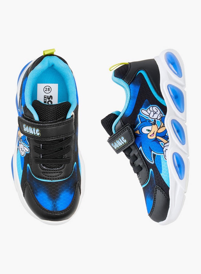 SONIC Boys the Hedgehog Print Light-Up Sneakers with Hook and Loop Closure  - Image 1