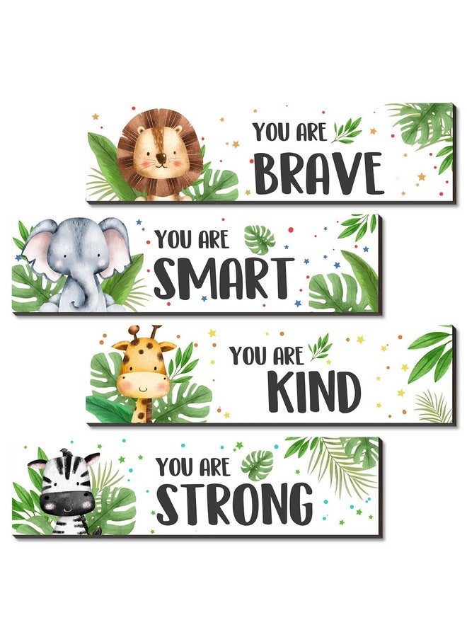 UBLURO 4 Pieces Jungle Animals Wall Art Decors - Motivational Wall Art，Jungle Animals Wooden Hanging Wall Prints Plaques，Nursery and playroom Decor - Image 1