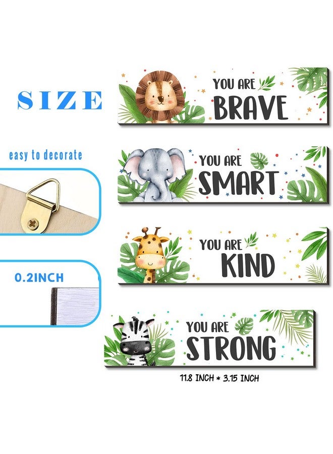 UBLURO 4 Pieces Jungle Animals Wall Art Decors - Motivational Wall Art，Jungle Animals Wooden Hanging Wall Prints Plaques，Nursery and playroom Decor - Image 2