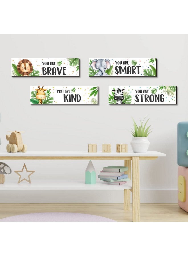 UBLURO 4 Pieces Jungle Animals Wall Art Decors - Motivational Wall Art，Jungle Animals Wooden Hanging Wall Prints Plaques，Nursery and playroom Decor - Image 4