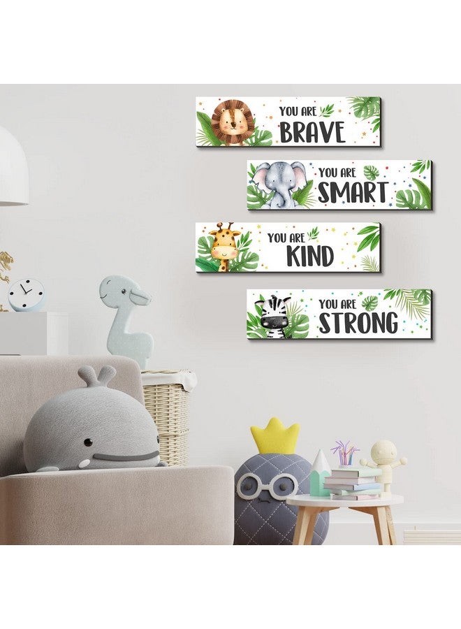 UBLURO 4 Pieces Jungle Animals Wall Art Decors - Motivational Wall Art，Jungle Animals Wooden Hanging Wall Prints Plaques，Nursery and playroom Decor - Image 3