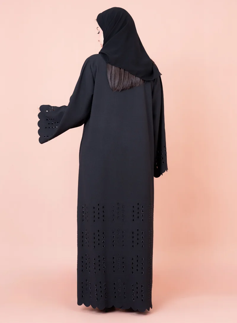 IKKXA Luxury Beadwork Open Abaya AIK12 Black
