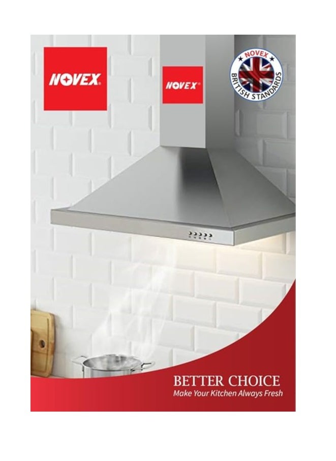 NOVEX - Chimney Cooker Hood 90CM Electronic Control 4 Speed Silver - Image 1