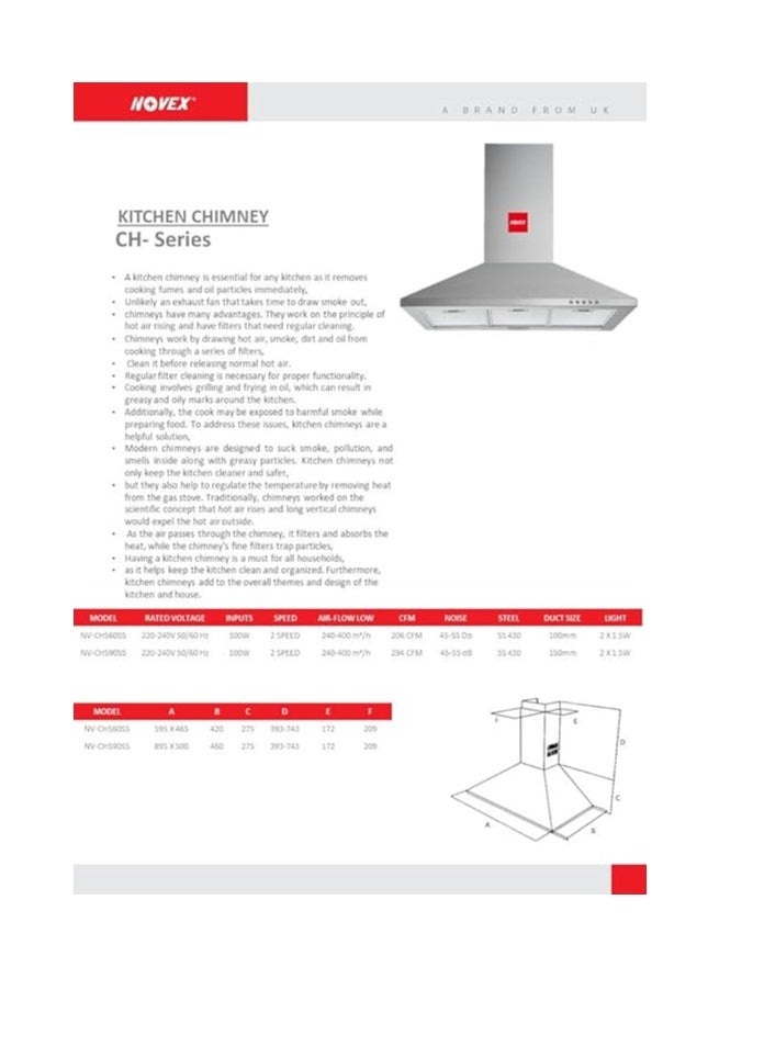 NOVEX - Chimney Cooker Hood 90CM Electronic Control 4 Speed Silver - Image 1