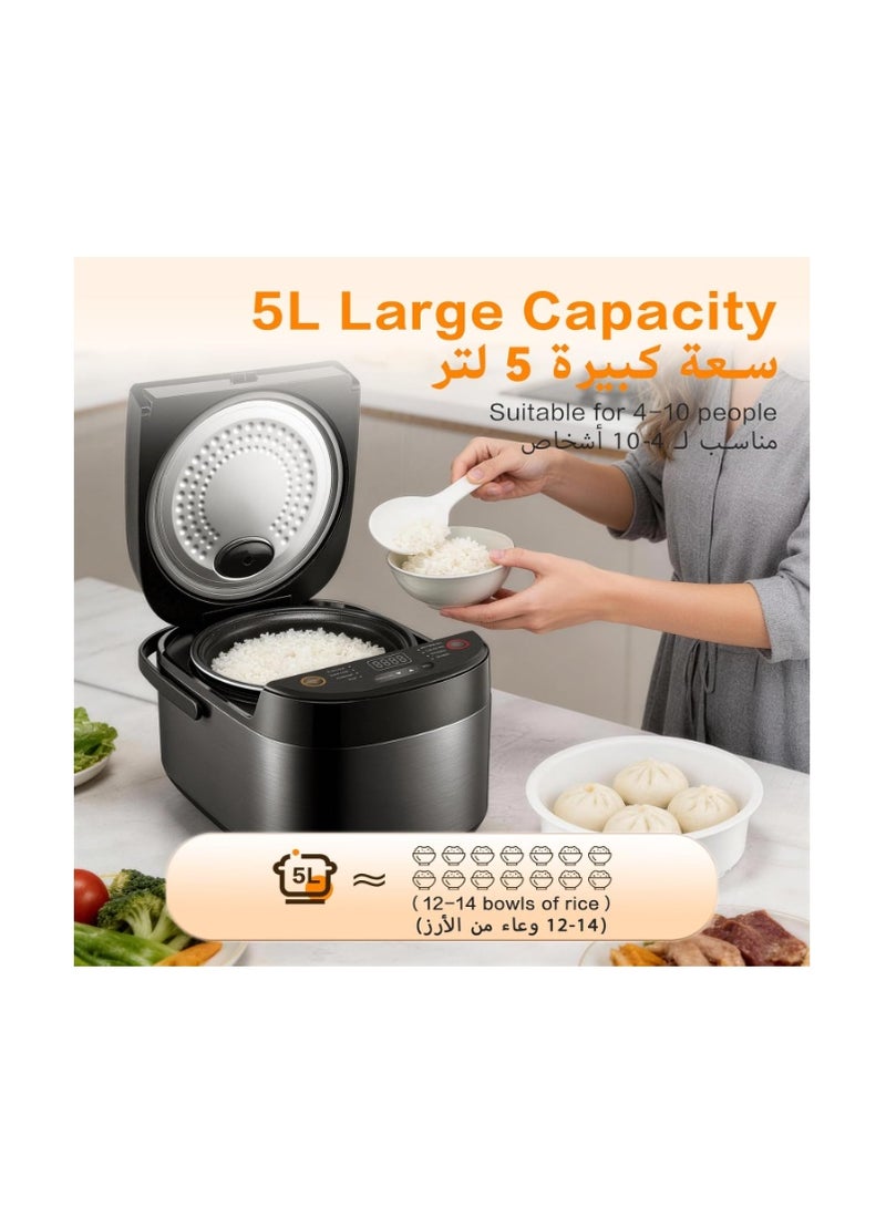 ROYALSTAR Electric Rice Cooker with Steamer and Measuring Cup, 5L Capacity Rice Cooker Steamer, Non Stick Inner Pot,24h Keep Warm and 15h Timer, 8 Menu Modes for Healthy Food,Soup,Vegetables,Cake - Image 4