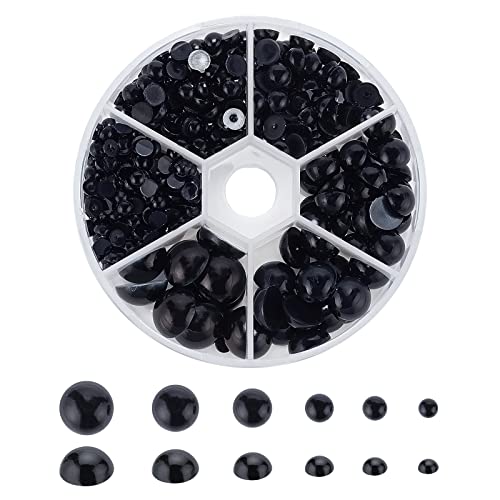 PH PandaHall Black Flat Backed Pearls 690pcs Half Round Pearl Beads 6 Sizes Pearl Cabochon Faux Pearl Beads for DIY Scrapbook Phone Case Wedding Nail Art Doll Eye 45681012mm - Image 1