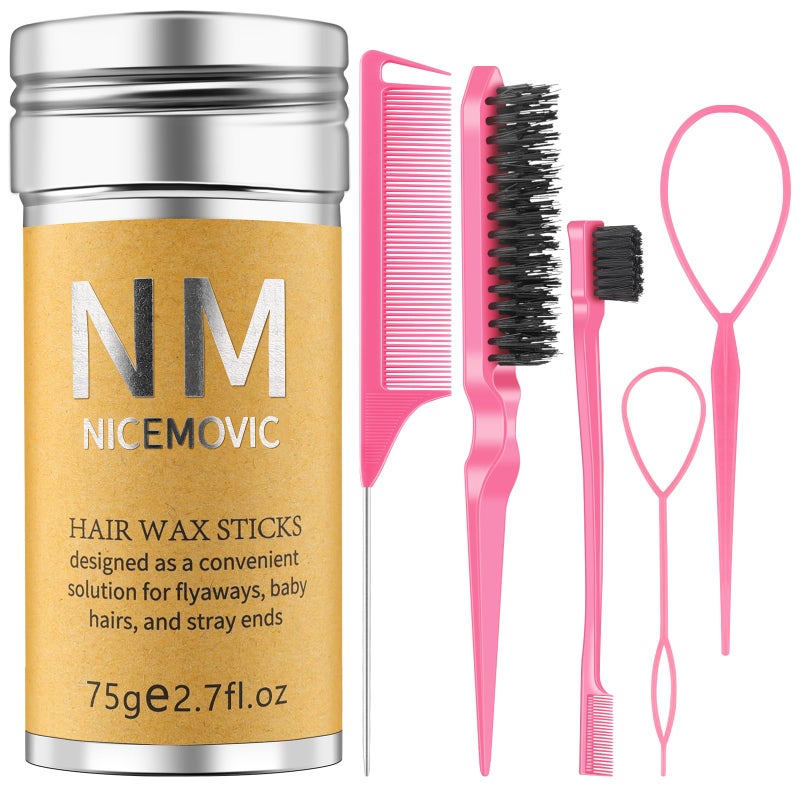 NICEMOVIC Hair Wax Stick Set for Flyaways Stocking Stuffers for Women Kids Christmas/Birthday Gifts Hair Accessories for Women Girls Teen Girls Trendy Stuff, Hairs Slick Stick Styling Tools Baby Hairs Gel Pink - Image 1