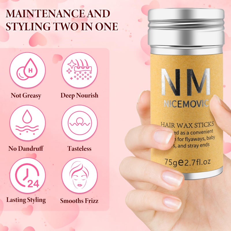 NICEMOVIC Hair Wax Stick Set for Flyaways Stocking Stuffers for Women Kids Christmas/Birthday Gifts Hair Accessories for Women Girls Teen Girls Trendy Stuff, Hairs Slick Stick Styling Tools Baby Hairs Gel Pink - Image 4