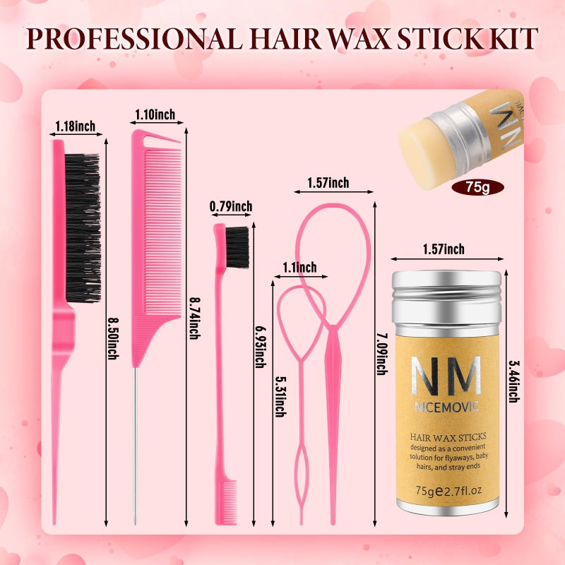 NICEMOVIC Hair Wax Stick Set for Flyaways Stocking Stuffers for Women Kids Christmas/Birthday Gifts Hair Accessories for Women Girls Teen Girls Trendy Stuff, Hairs Slick Stick Styling Tools Baby Hairs Gel Pink - Image 2