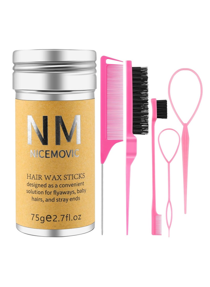 NICEMOVIC Hair Wax Stick Set for Flyaways Hair Accessories for Women Girls Teen Girls Trendy Stuff, Hair Styling Tools Slick Stick Baby Hair Gel, Christmas/Birthday Gifts Stocking Stuffers for Women Kids (Pink)  - Image 1