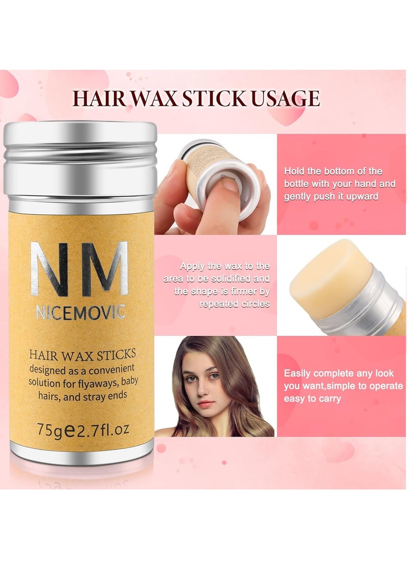 NICEMOVIC Hair Wax Stick Set for Flyaways Hair Accessories for Women Girls Teen Girls Trendy Stuff, Hair Styling Tools Slick Stick Baby Hair Gel, Christmas/Birthday Gifts Stocking Stuffers for Women Kids (Pink)  - Image 3
