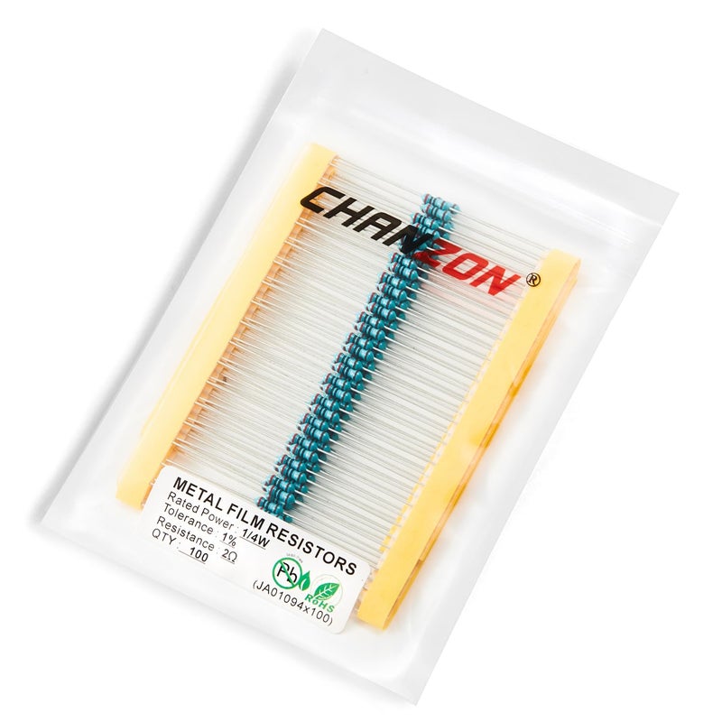 CHANZON 100 قطعة 1/4 واط (0.25 واط) 2Ω أوم مقاومة ثابتة من فيلم معدني 0.01 ±1% تحمل 2 ر مقاومات عبر الفتحة معتمدة من روهس - Image 4