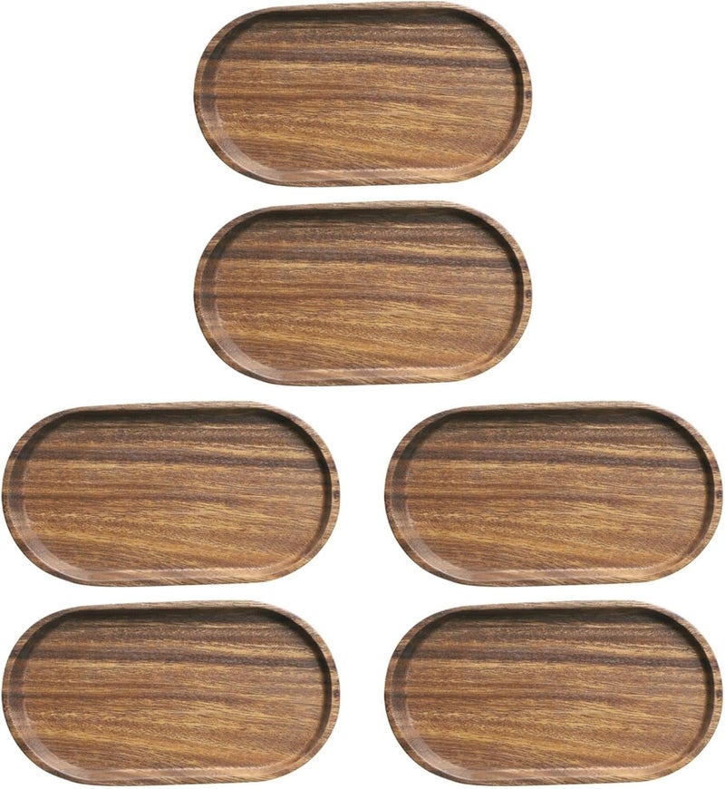 DOITOOL 6PCS Small Wooden Serving Platters for Tea or Coffee Oval Wooden Serving Trays Kitchen Counter for Serving Food for Appetizer or VegetablesParties - Image 1