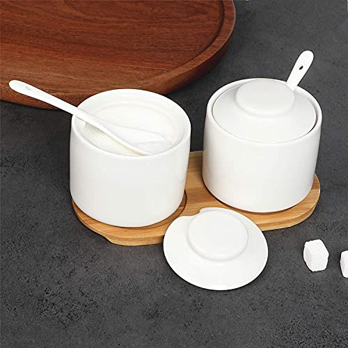 ONTUBE Ceramic Sugar Bowl with Lid and Spoon Set of 2,Porcelain Seasoning Box Salt Bowl with Tray,8oz (White) - Image 5