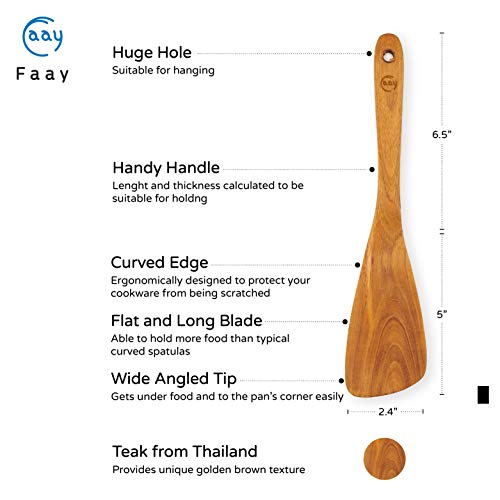 FAAY 11.5 Inch Teak Wood Spatula/Turner for RIGHT Hand | Versatile Spatula, Durable, Healthy and High Moist Resistance for Non Stick Cookware - Image 2