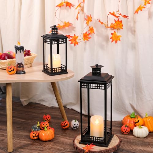 Lanttu Vintage Lanterns Decorative Indoor Outdoor, 17'' 11'' Set of 2 Black Candle Lantern Decor, Outdoor Lanterns for Porch Retro Living Room, Mantel, Patio, Garden, Balcony, Wedding Tabletop Lantern - Image 4