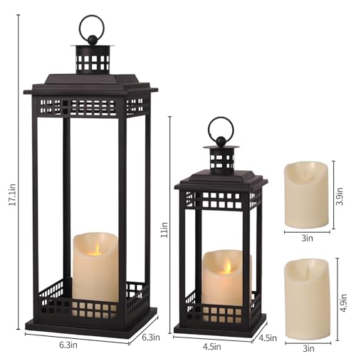 Lanttu Vintage Lanterns Decorative Indoor Outdoor, 17'' 11'' Set of 2 Black Candle Lantern Decor, Outdoor Lanterns for Porch Retro Living Room, Mantel, Patio, Garden, Balcony, Wedding Tabletop Lantern - Image 2