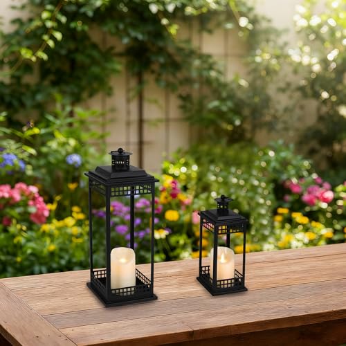 Lanttu Vintage Lanterns Decorative Indoor Outdoor, 17'' 11'' Set of 2 Black Candle Lantern Decor, Outdoor Lanterns for Porch Retro Living Room, Mantel, Patio, Garden, Balcony, Wedding Tabletop Lantern - Image 3