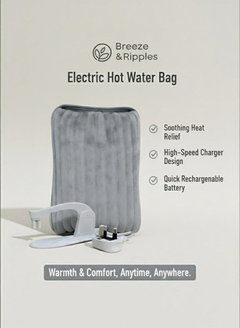 Breeze & Ripples™ Dual comfort electric rechargeable heating water bag soft fleece cover for pain relief advanced leak proof technology fast heating large size - Image 3