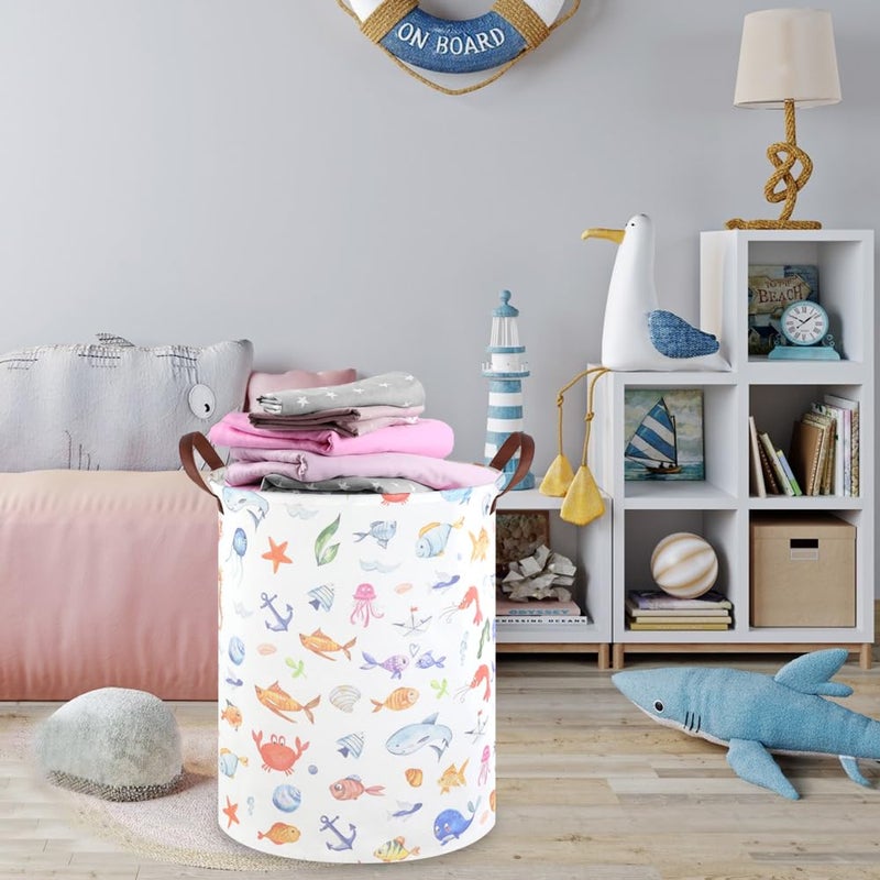 FXOCSHE Marine animal kids waterproof foldable laundry basket,Fish Hamper,Nursery Hamper,Baby Storage Baskets for boy Room,Gift Baskets,Home Organizer,Nursery Decor(Fishes) - Image 4