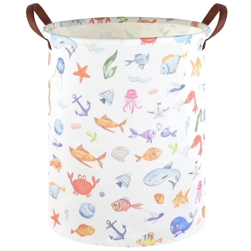 FXOCSHE Marine animal kids waterproof foldable laundry basket,Fish Hamper,Nursery Hamper,Baby Storage Baskets for boy Room,Gift Baskets,Home Organizer,Nursery Decor(Fishes) - Image 1