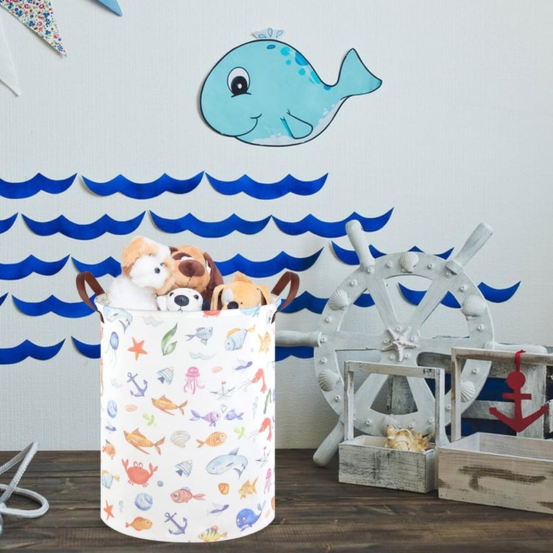 FXOCSHE Marine animal kids waterproof foldable laundry basket,Fish Hamper,Nursery Hamper,Baby Storage Baskets for boy Room,Gift Baskets,Home Organizer,Nursery Decor(Fishes) - Image 2