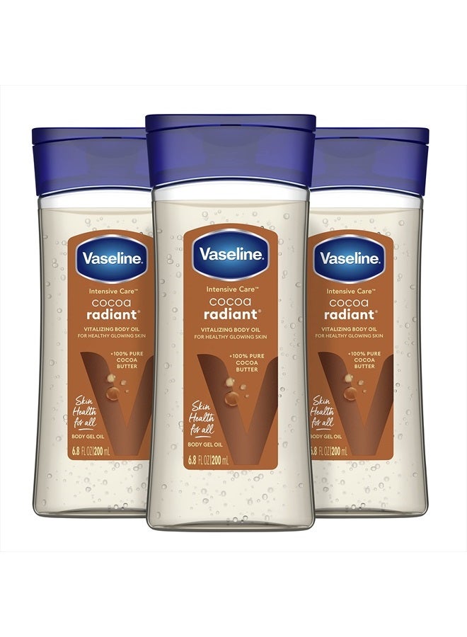 Vaseline جل زيت الجسم الكاكاو المكثف للبشرة المتألقة 3 قطع زيت الجسم مصنوع من زبدة الكاكاو النقية 100% + زيوت مغذية 6.8 أونصة - Image 1