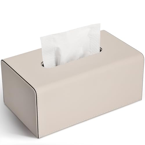 KINGFOM Tissue Box Cover, PU Leather Rectangular Tissue Box Holder with Magnetic Bottom Cover for Facial Tissues/Napkins, Office & Living Room Decor Box for Standard 120-count (3-Ply) 160-count (2-Ply) Beige - Image 1