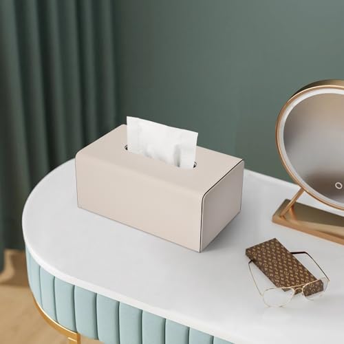 KINGFOM Tissue Box Cover, PU Leather Rectangular Tissue Box Holder with Magnetic Bottom Cover for Facial Tissues/Napkins, Office & Living Room Decor Box for Standard 120-count (3-Ply) 160-count (2-Ply) Beige - Image 4