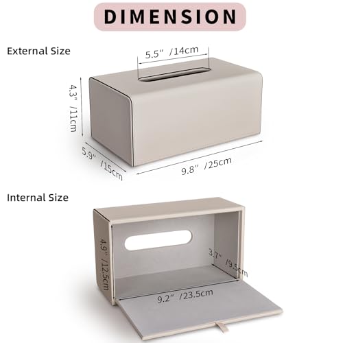 KINGFOM Tissue Box Cover, PU Leather Rectangular Tissue Box Holder with Magnetic Bottom Cover for Facial Tissues/Napkins, Office & Living Room Decor Box for Standard 120-count (3-Ply) 160-count (2-Ply) Beige - Image 2