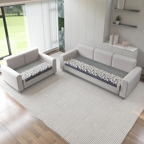 Nendle Refined Velvet Floral Sofa Mats 5 Seater Set Cover Elegant and Durable Protector for Living Room Sofa Mat 3 Seater and 2 Seater (Color Grey, Pack of 2) - Image 1