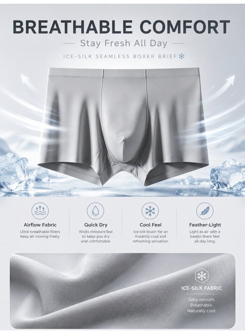 4 Pack Men's Ice Silk Boxer Briefs, Cooling Ultra-Thin Antibacterial Seamless Breathable, Moisture Wicking for Summer Daily Wear - Image 5