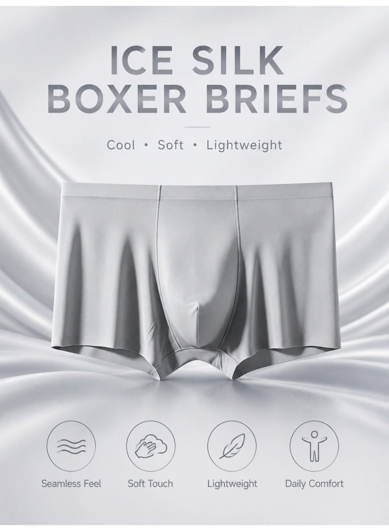 4 Pack Men's Ice Silk Boxer Briefs, Cooling Ultra-Thin Antibacterial Seamless Breathable, Moisture Wicking for Summer Daily Wear - Image 1