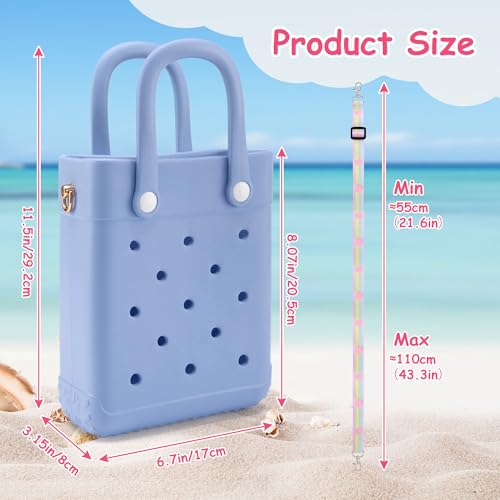 BKFOLIUM Mini Rubber Tote Bag, EVA Beach Tote with 30 Charms, Cute Bag for Little Girl & Women with Adjustable Shoulder Strap - Image 2