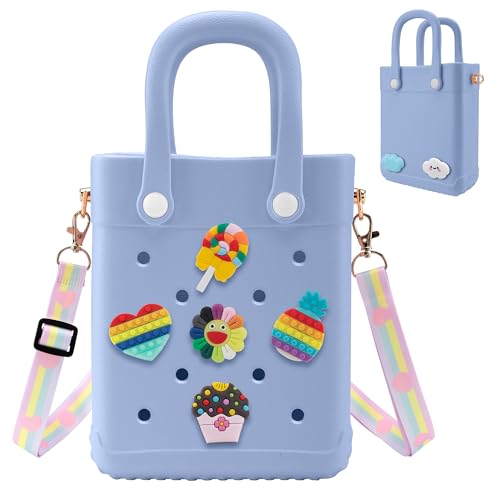 BKFOLIUM Mini Rubber Tote Bag, EVA Beach Tote with 30 Charms, Cute Bag for Little Girl & Women with Adjustable Shoulder Strap - Image 1