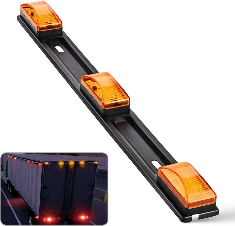 Nilight 9 LED Marker Tail Trailer Light Bar 14.2Inch 1PC Amber Clearance Identification Running ID Rear Stainless Steel Bracket for 12V Pickup Truck Trailers RV Boat - Image 1