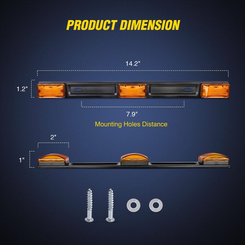 Nilight 9 LED Marker Tail Trailer Light Bar 14.2Inch 1PC Amber Clearance Identification Running ID Rear Stainless Steel Bracket for 12V Pickup Truck Trailers RV Boat - Image 2