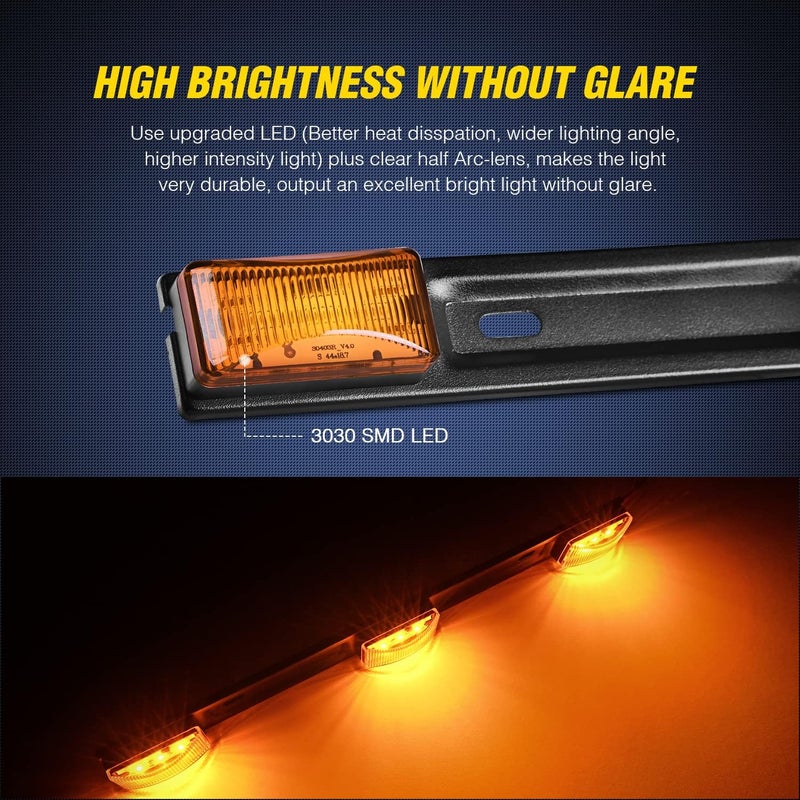 Nilight 9 LED Marker Tail Trailer Light Bar 14.2Inch 1PC Amber Clearance Identification Running ID Rear Stainless Steel Bracket for 12V Pickup Truck Trailers RV Boat - Image 3