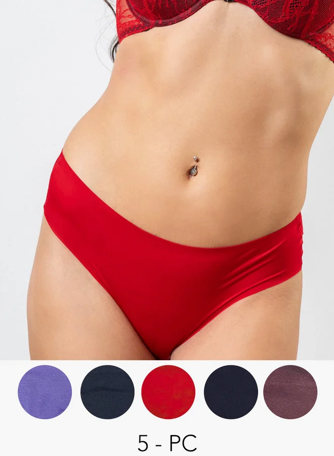 Aadaraya Aadaraya Assorted Bikini Briefs with Elasticated Waistband - Set of 5