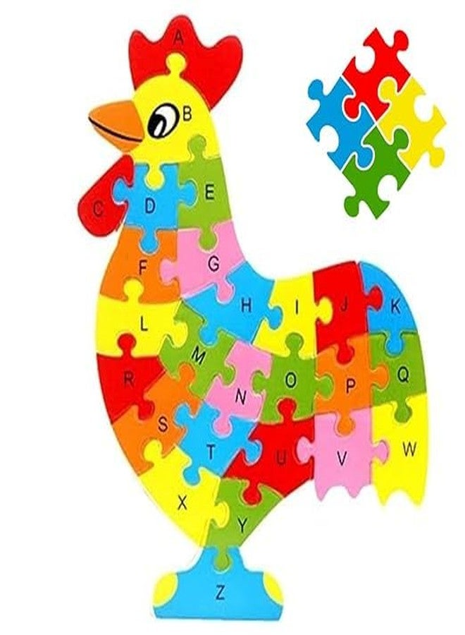 SubiMouIQ Animal Shaped Wooden Jigsaw Puzzles - Alphabet & Numbers Learning Toy for Kids || Educational Puzzle for Toddlers, Early Learning Activity || Educational Gift (Hen)