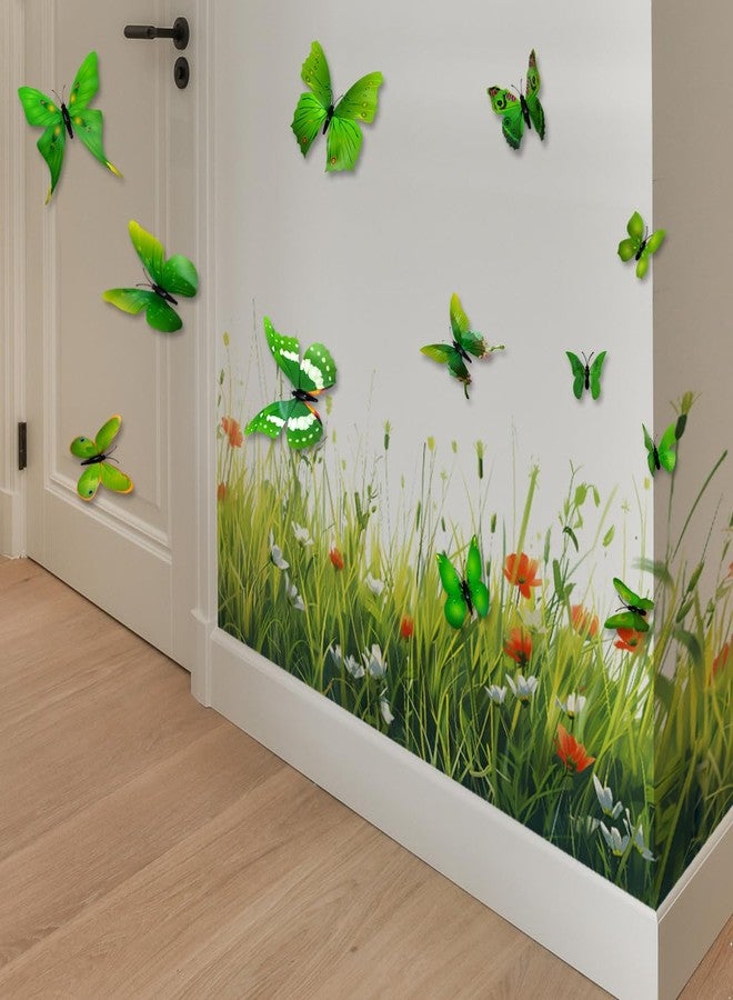 Mirabuy Green Plant Grass Wall Corner Decals Flowers with 3D Butterflies Base Board Skirting Line Wall Stickers for Staircase Living Room Kitchen Bedroom - Image 3