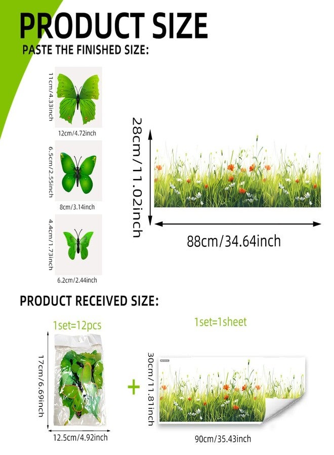 Mirabuy Green Plant Grass Wall Corner Decals Flowers with 3D Butterflies Base Board Skirting Line Wall Stickers for Staircase Living Room Kitchen Bedroom - Image 2