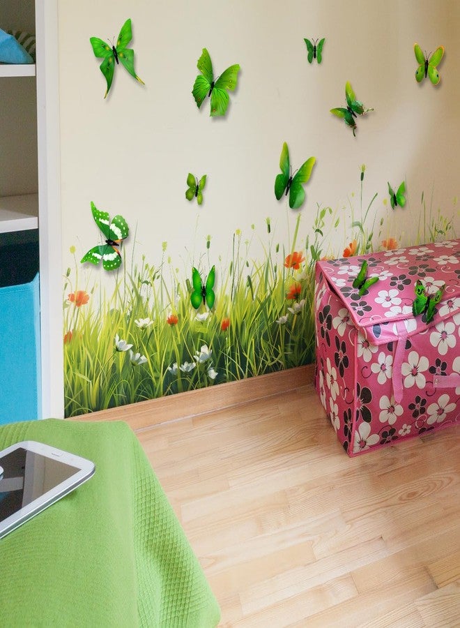 Mirabuy Green Plant Grass Wall Corner Decals Flowers with 3D Butterflies Base Board Skirting Line Wall Stickers for Staircase Living Room Kitchen Bedroom - Image 5