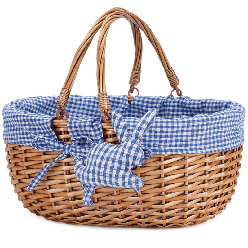 G GOOD GAIN G GOOD GAIN Wicker Picnic Basket with Double Folding HandlesWillow Picnic HamperNatural Hand Woven Easter BasketEaster Eggs and Candy BasketBath Toy and Kids Toy StorageGift Packing BasketBlue 