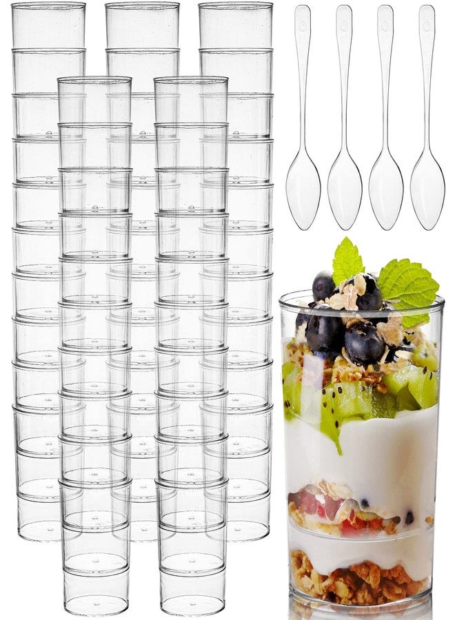 Okllen 100 Pack Mini Dessert Cups with Spoons, 3 Oz Round Shot Cups Plastic Dessert Shooters, Appetizer Parfait Cups Shot Glasses for Chocolate Desserts, Ice Cream, Puddings, Tasting Party - Image 3