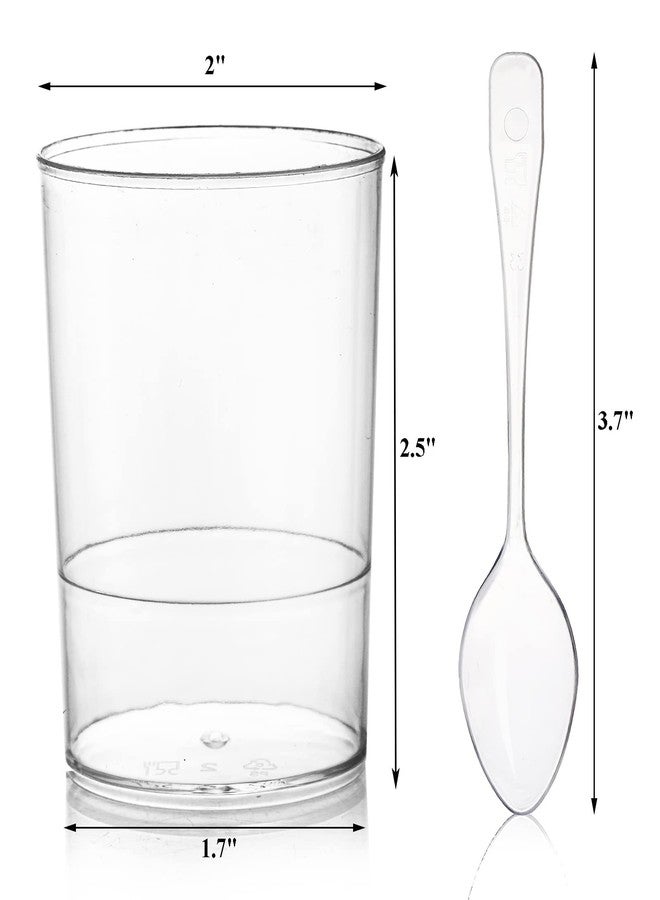 Okllen 100 Pack Mini Dessert Cups with Spoons, 3 Oz Round Shot Cups Plastic Dessert Shooters, Appetizer Parfait Cups Shot Glasses for Chocolate Desserts, Ice Cream, Puddings, Tasting Party - Image 2